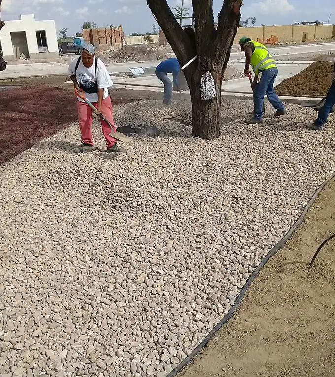 Ejecución de obra de áreas verdes en un parque industrial de Guanajuato